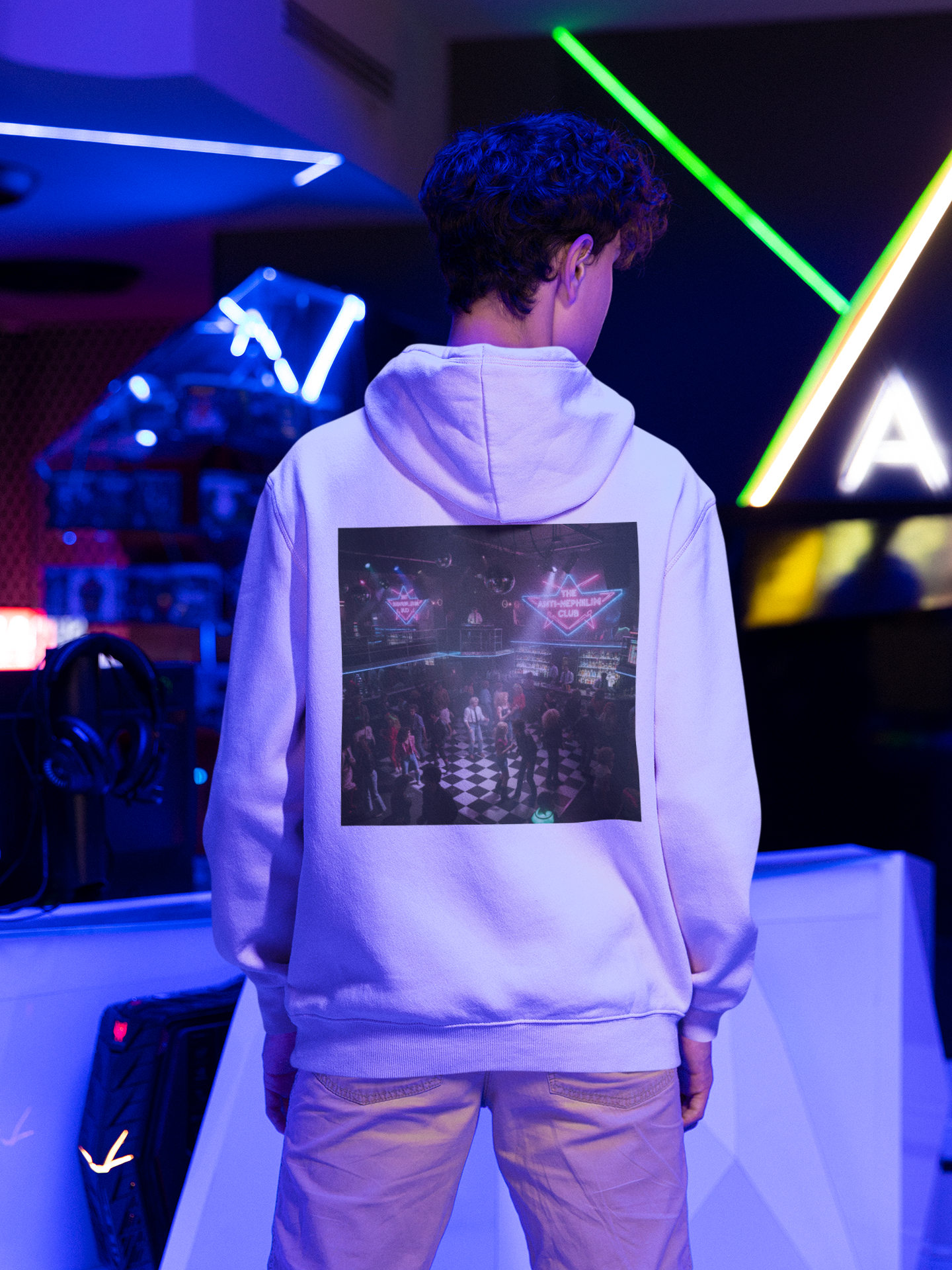 80s Neon Nightclub Anti Nephilim Hoodie - Kirk Ave. Apparel