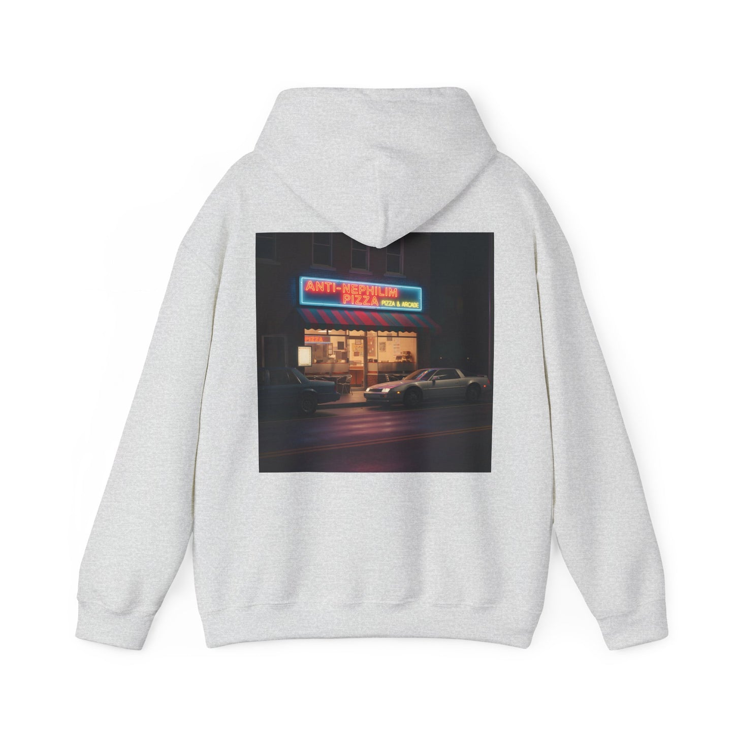 Retro Neon Anti Nephilim Pizza Parlor Hoodie - Kirk Ave. Apparel