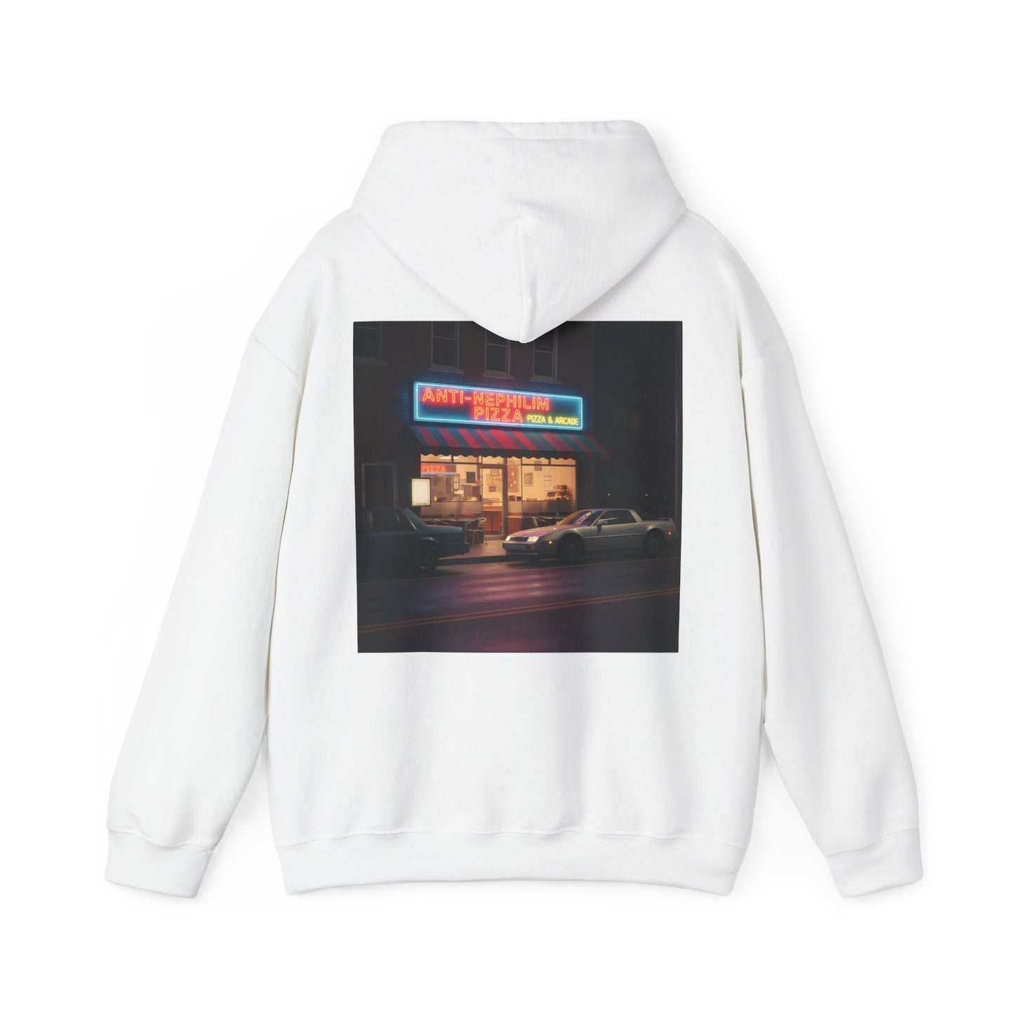 Retro Neon Anti Nephilim Pizza Parlor Hoodie - Kirk Ave. Apparel