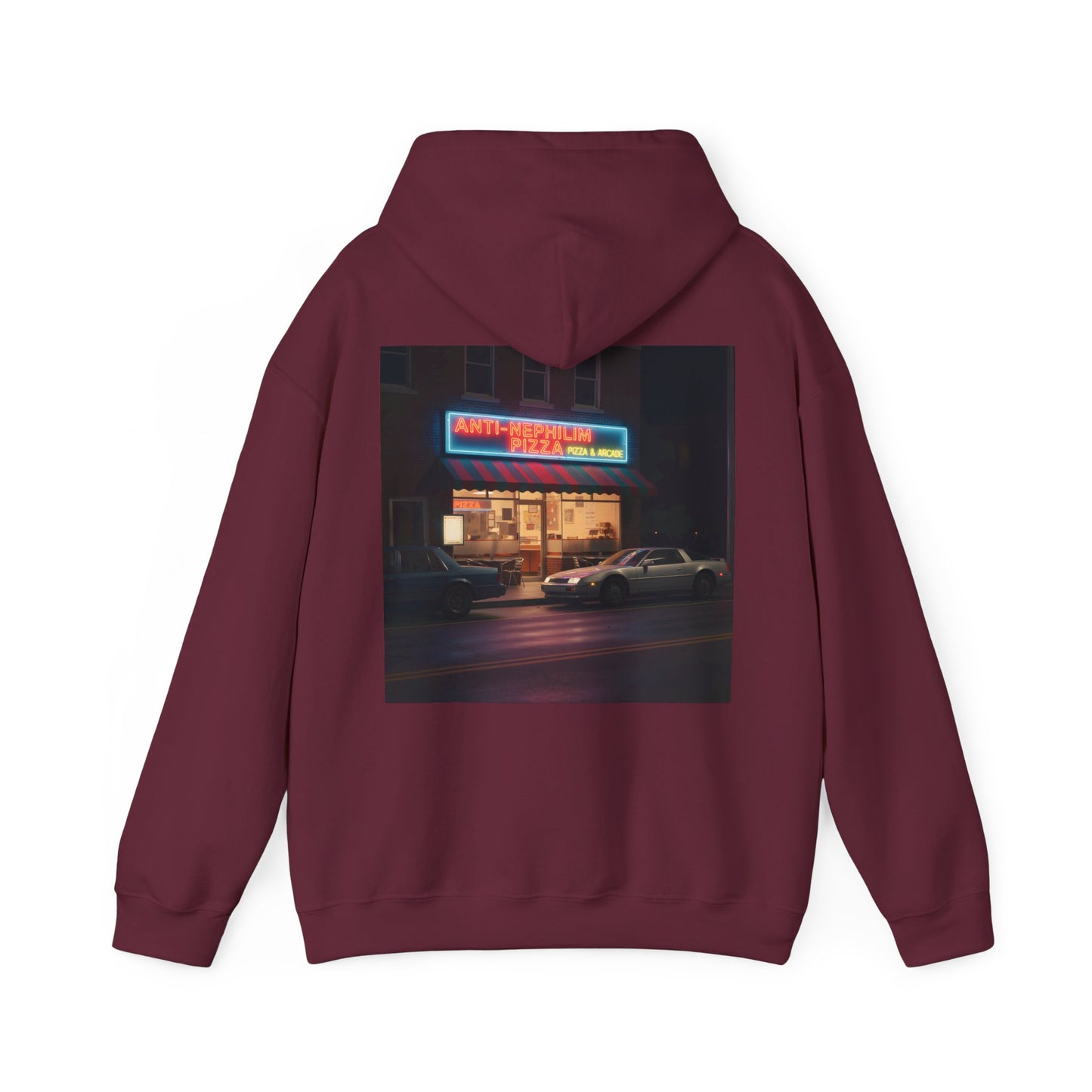 Retro Neon Anti Nephilim Pizza Parlor Hoodie - Kirk Ave. Apparel