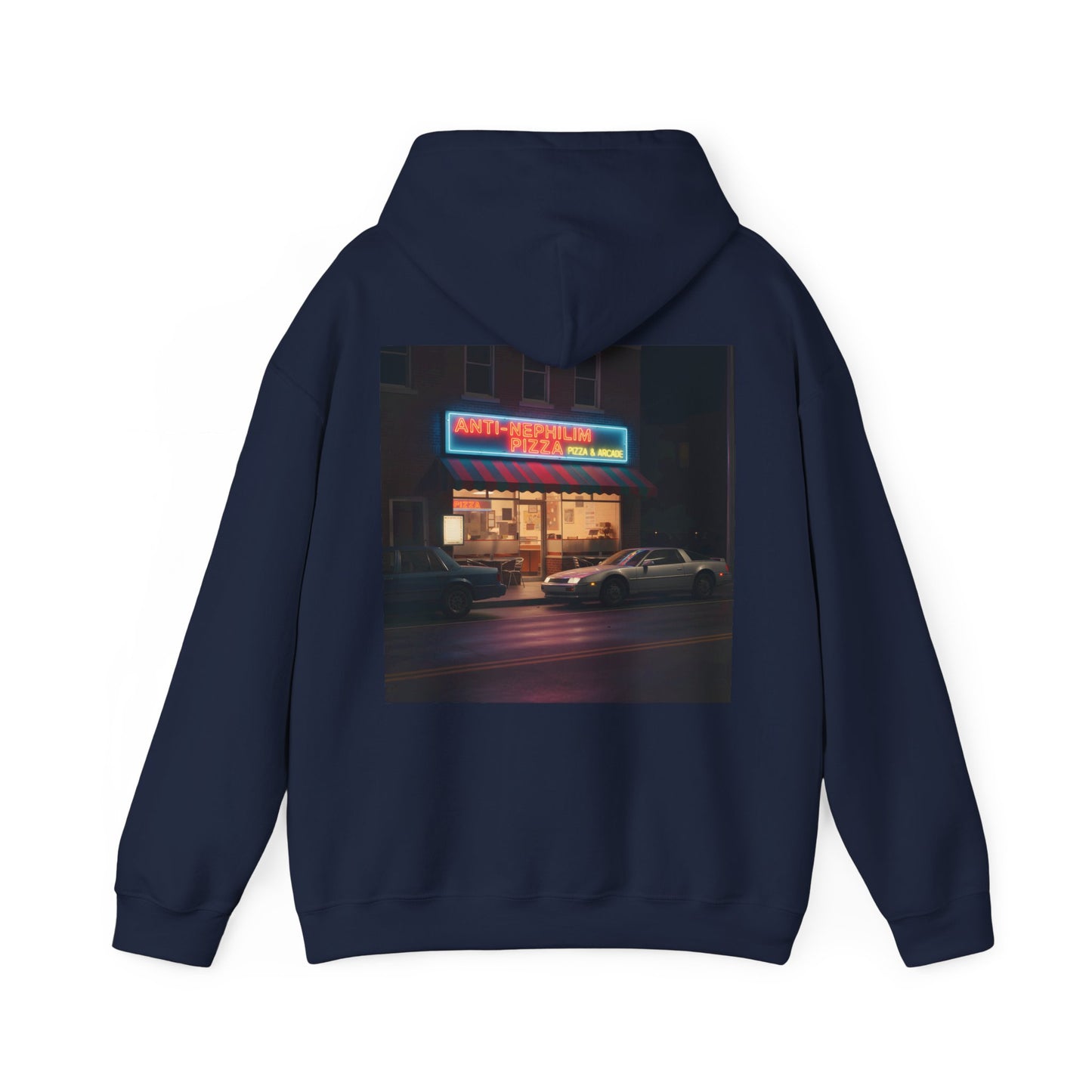 Retro Neon Anti Nephilim Pizza Parlor Hoodie - Kirk Ave. Apparel