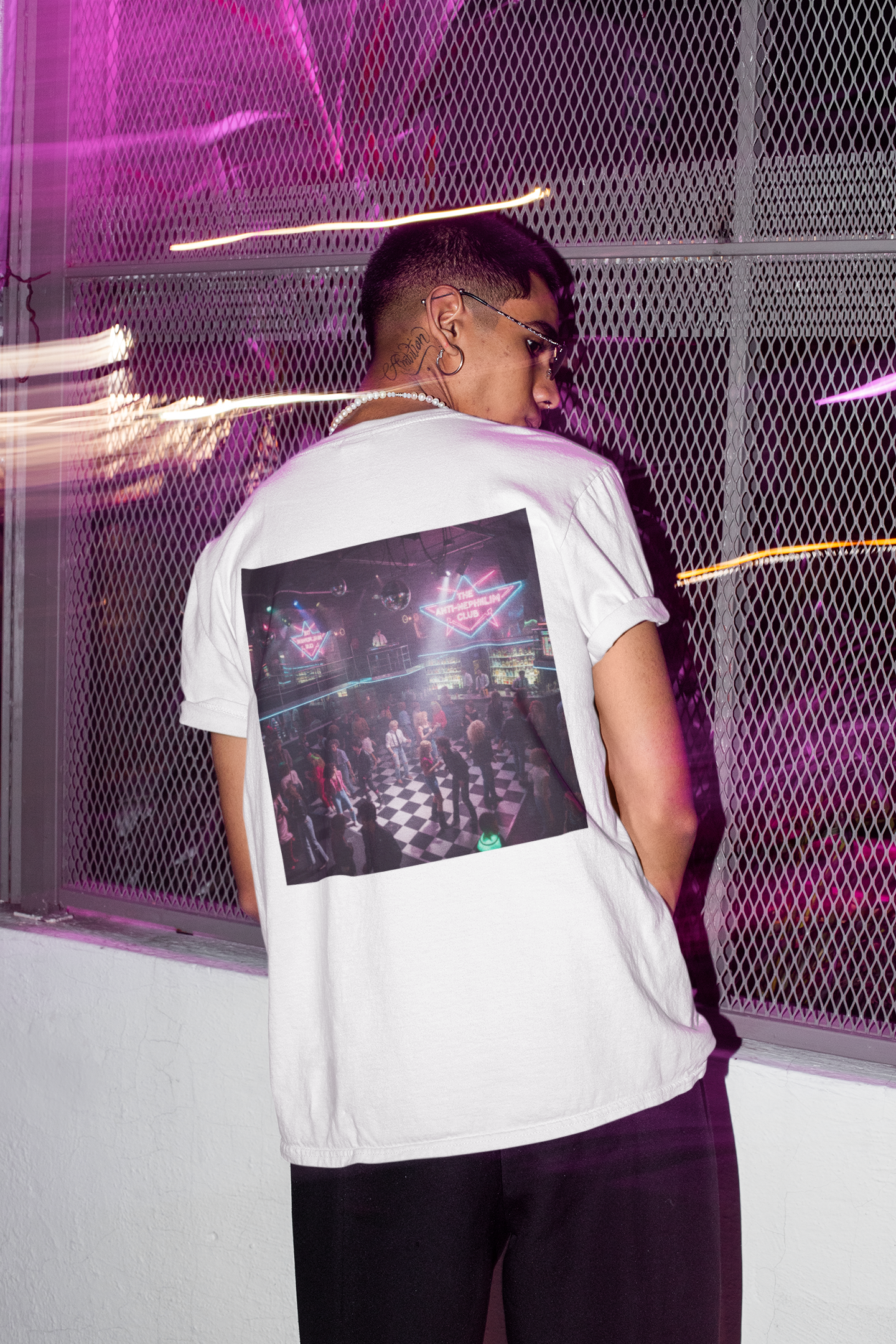 80s Neon Nightclub Anti Nephilim T Shirt - Kirk Ave. Apparel