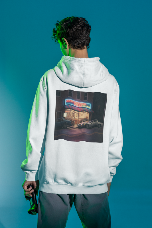 Retro Neon Anti Nephilim Pizza Parlor Hoodie - Kirk Ave. Apparel