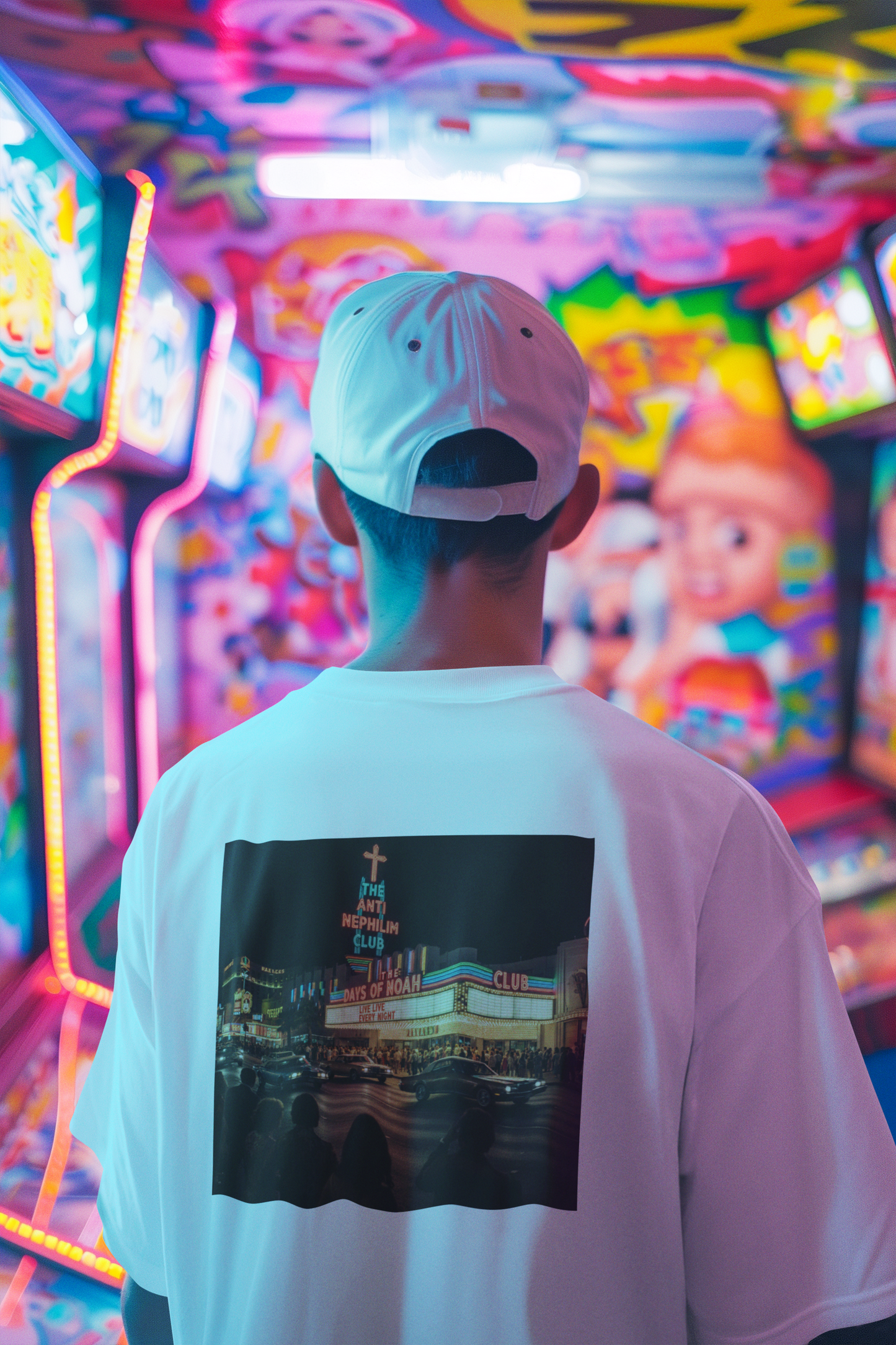 Retro Neon Anti Nephilim Casino T Shirt - Kirk Ave. Apparel