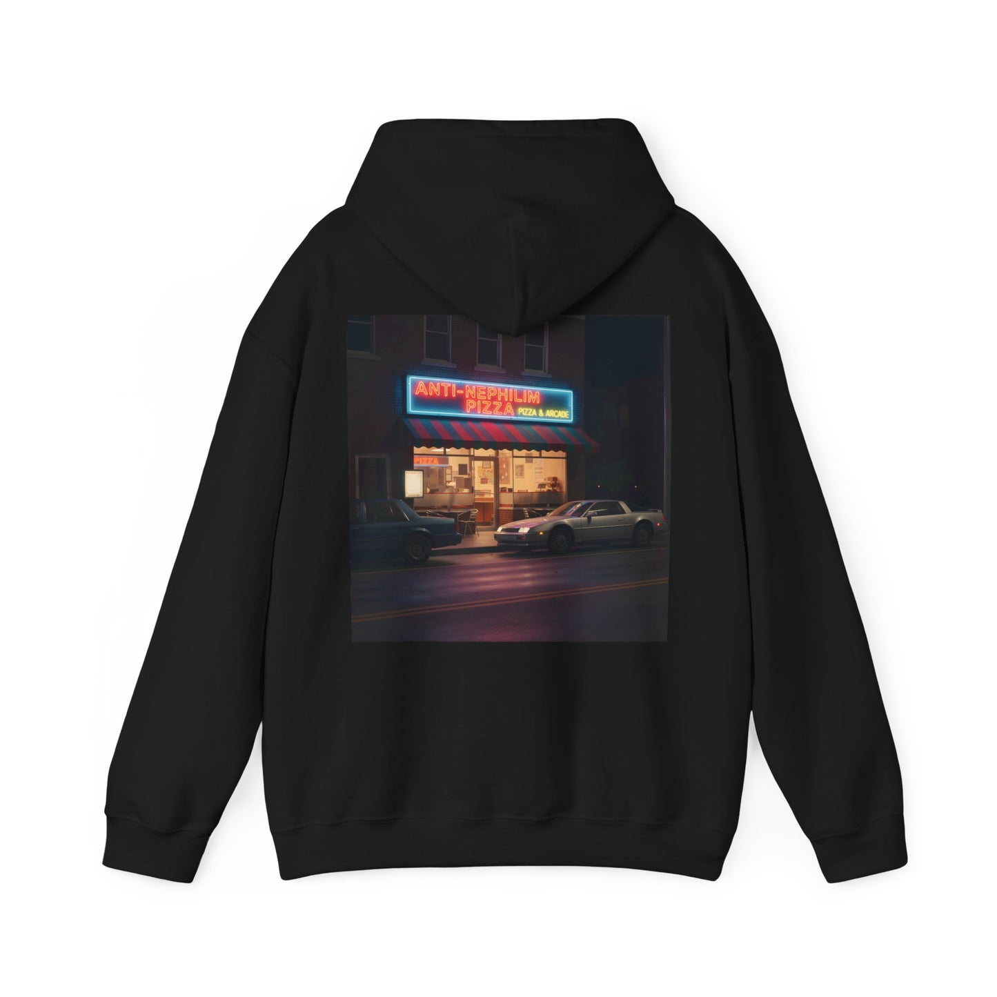 Retro Neon Anti Nephilim Pizza Parlor Hoodie - Kirk Ave. Apparel