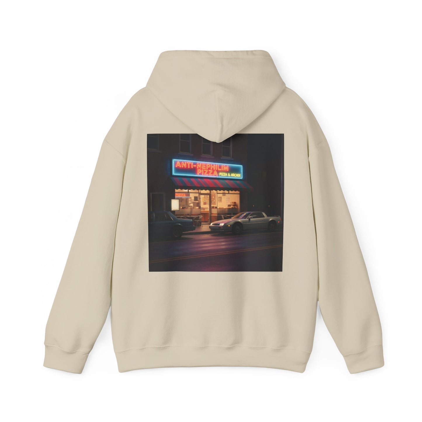 Retro Neon Anti Nephilim Pizza Parlor Hoodie - Kirk Ave. Apparel