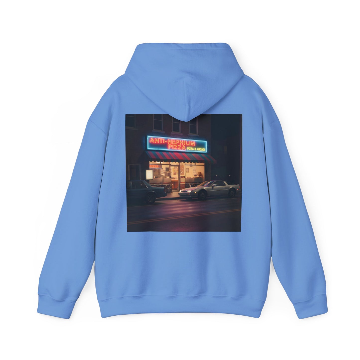 Retro Neon Anti Nephilim Pizza Parlor Hoodie - Kirk Ave. Apparel