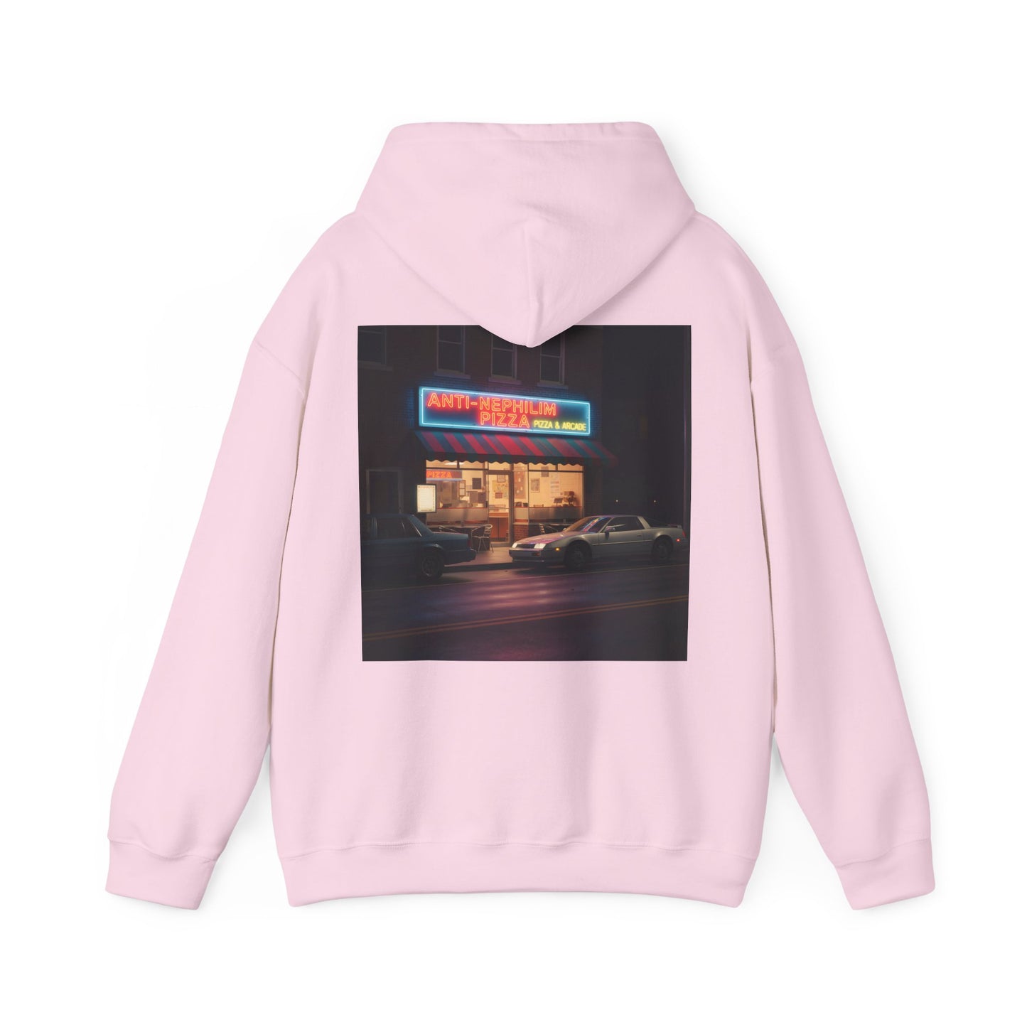 Retro Neon Anti Nephilim Pizza Parlor Hoodie - Kirk Ave. Apparel