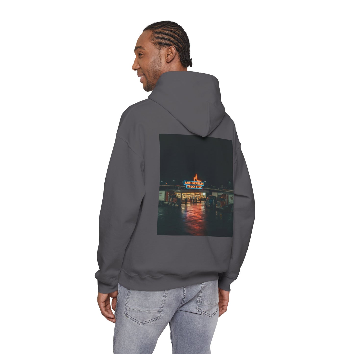 Vintage Neon Anti-Nephilim Truck Stop Hoodie — Kirk Ave. Apparel