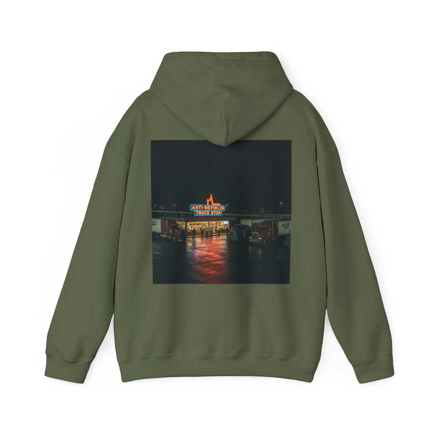 Vintage Neon Anti-Nephilim Truck Stop Hoodie — Kirk Ave. Apparel