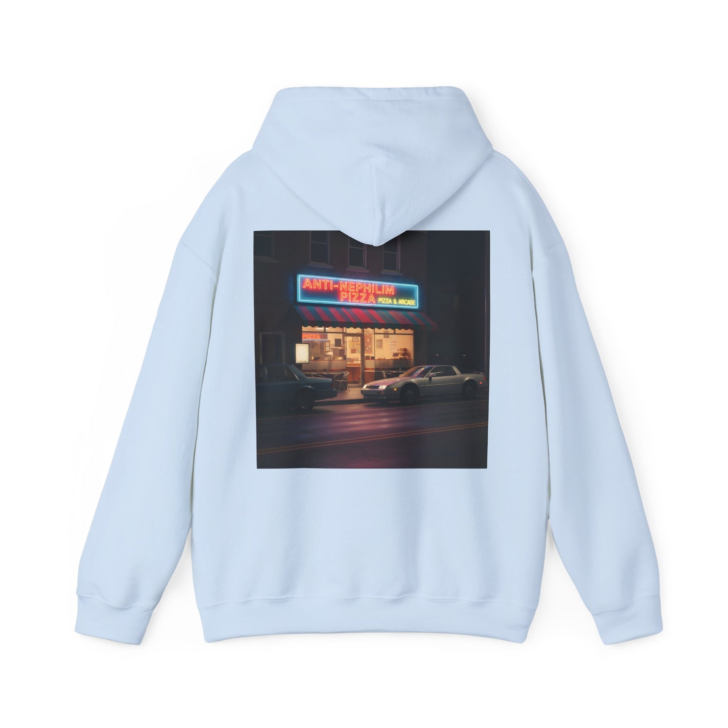 Retro Neon Anti Nephilim Pizza Parlor Hoodie - Kirk Ave. Apparel